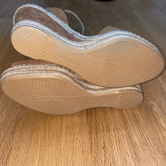 Stuart Weitzman Cognac Brown Wedge Suede Espadrille Sandals - Picture 5 of 9